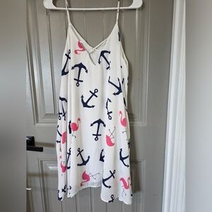 Peach Love Womans Size Large Nautical Anchor Dress Summer Polyester